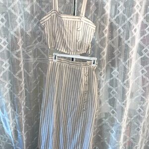 NWT LINEN TAN STRIPE BUTTON-FRONT SKIRT WITH CROP TOP MATCHING SET 💘